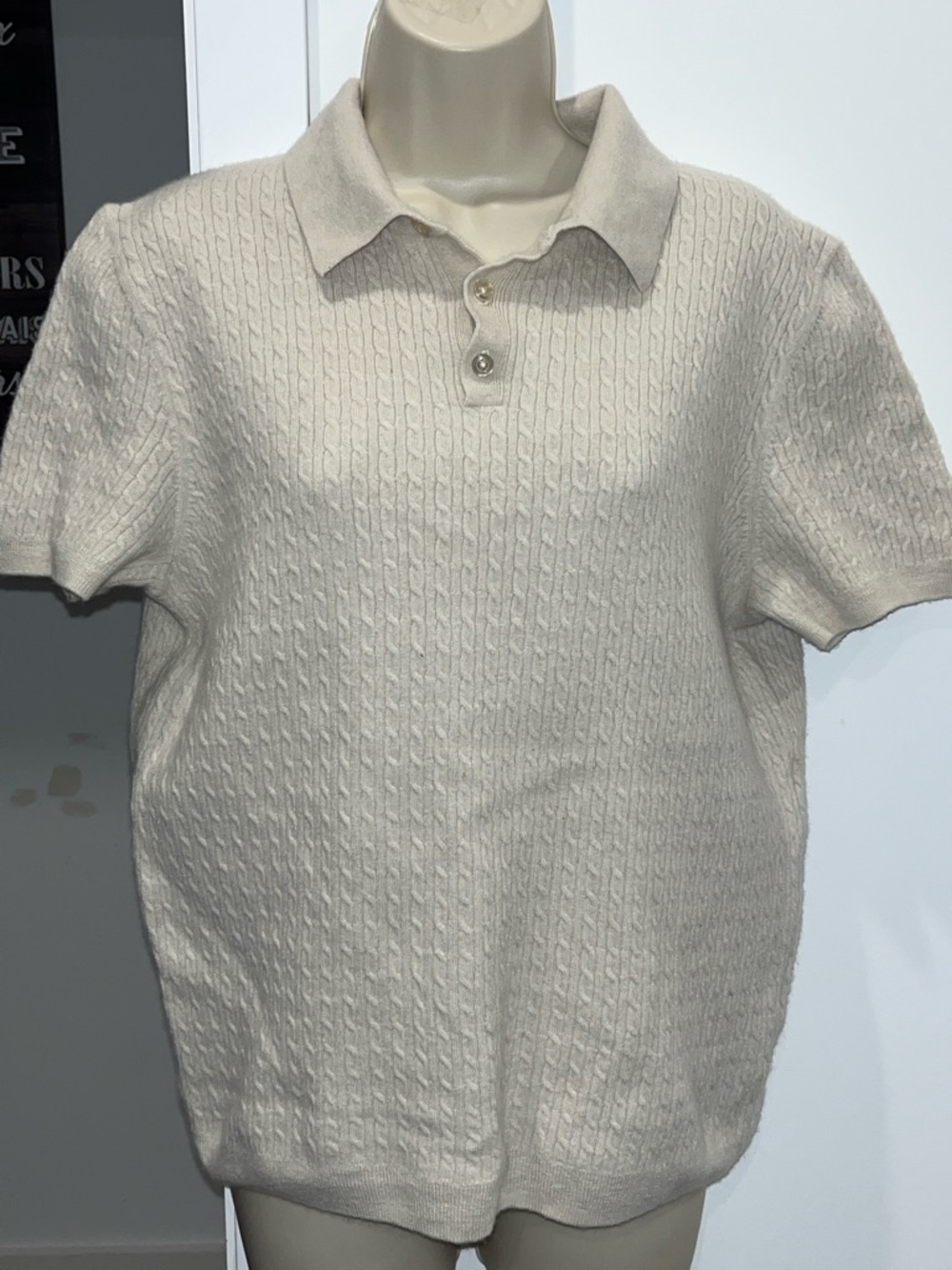 Grayson & Dunn 100% Merino Wool Sweater Polo Mens Cream Short Sleeve Knit